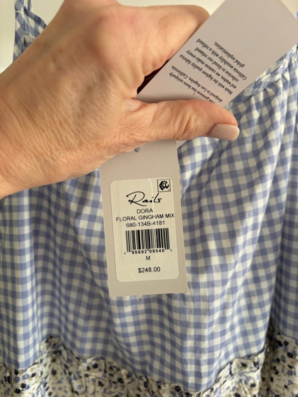 Rails Blue & Cream Gingham and floral Mix Print Maxi Dress - Picture 4 of 5